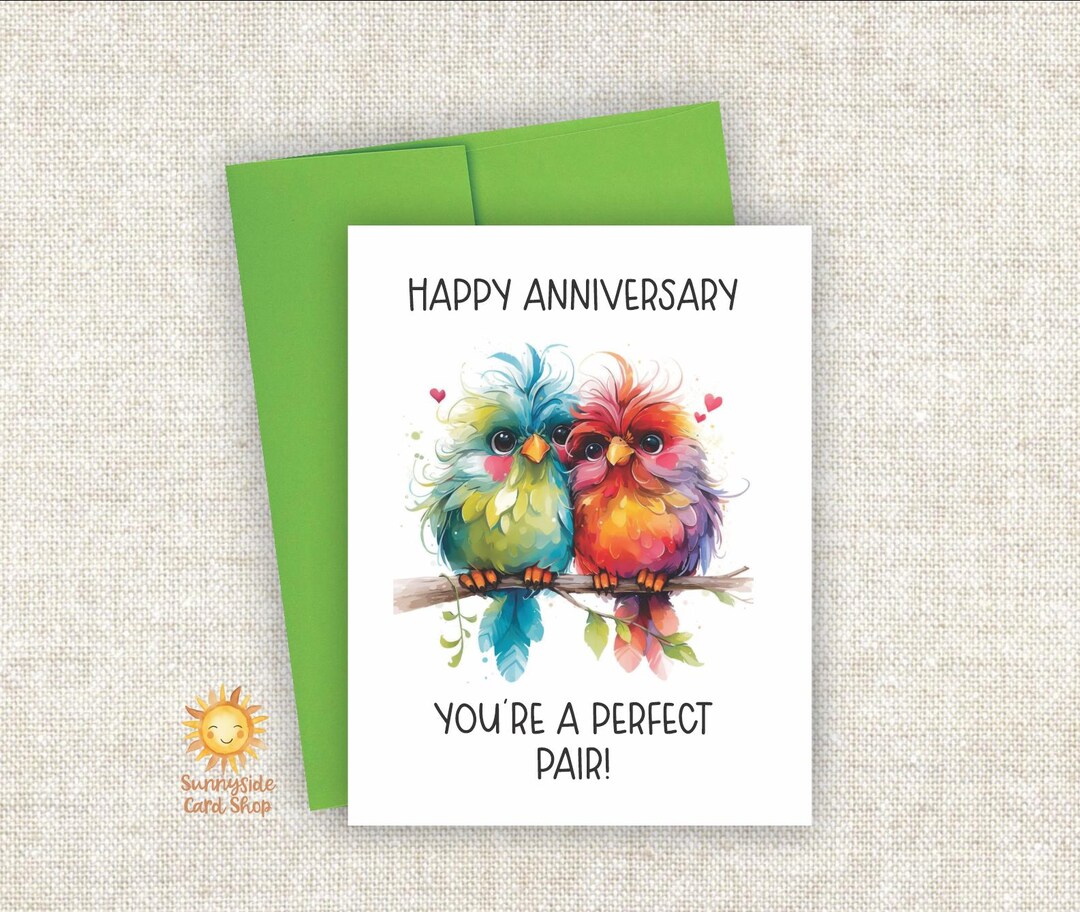 Happy Anniversary Quirky Love Birds, Folded Greeting Card W/envelopes ...