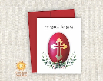 Christos Anesti Orthodox Card: Greek Red Egg Pascha Note Cards