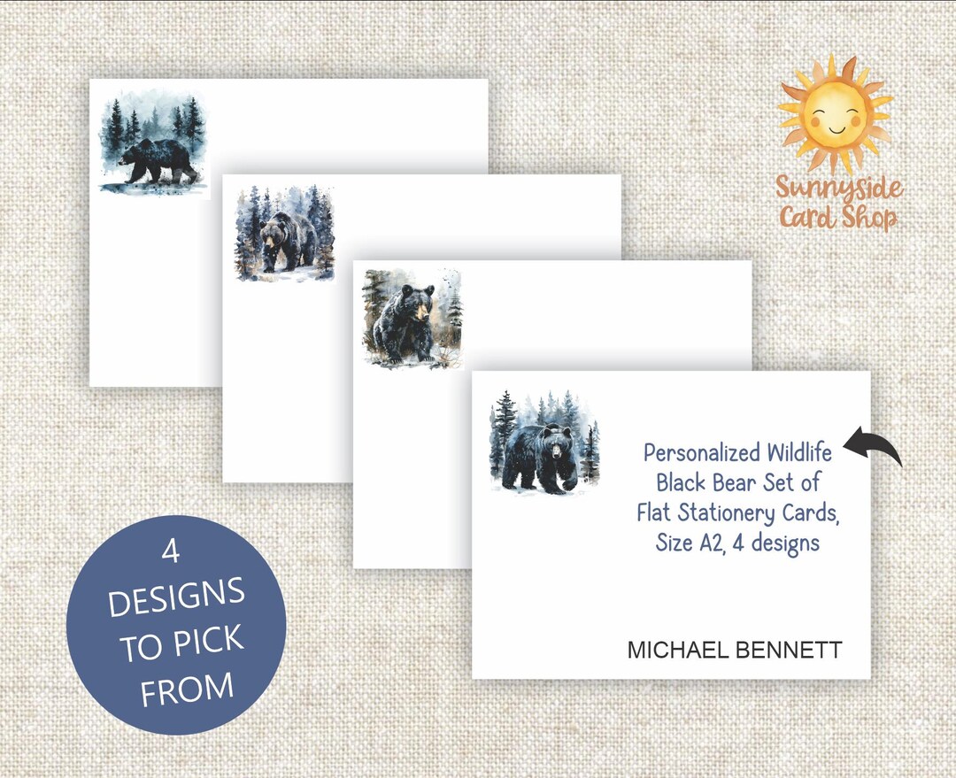 Bear Locker Note Personalized Black Bear Note Card Set: Rustic Wildlife Stationery - Etsy
