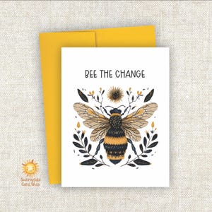 Floral Folk Art Honey Bee The Change Farmhouse, All Occasion, Folded Note Cards w/Envelope, Blank Inside, Gift for Her, Stationery, Hello