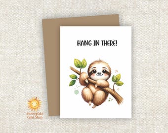 Watercolor Sloth 'Hang In There' Greeting Card with Envelope