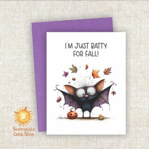 Funny Halloween Bat Card: Jack-O-Lantern and Maple Leaves