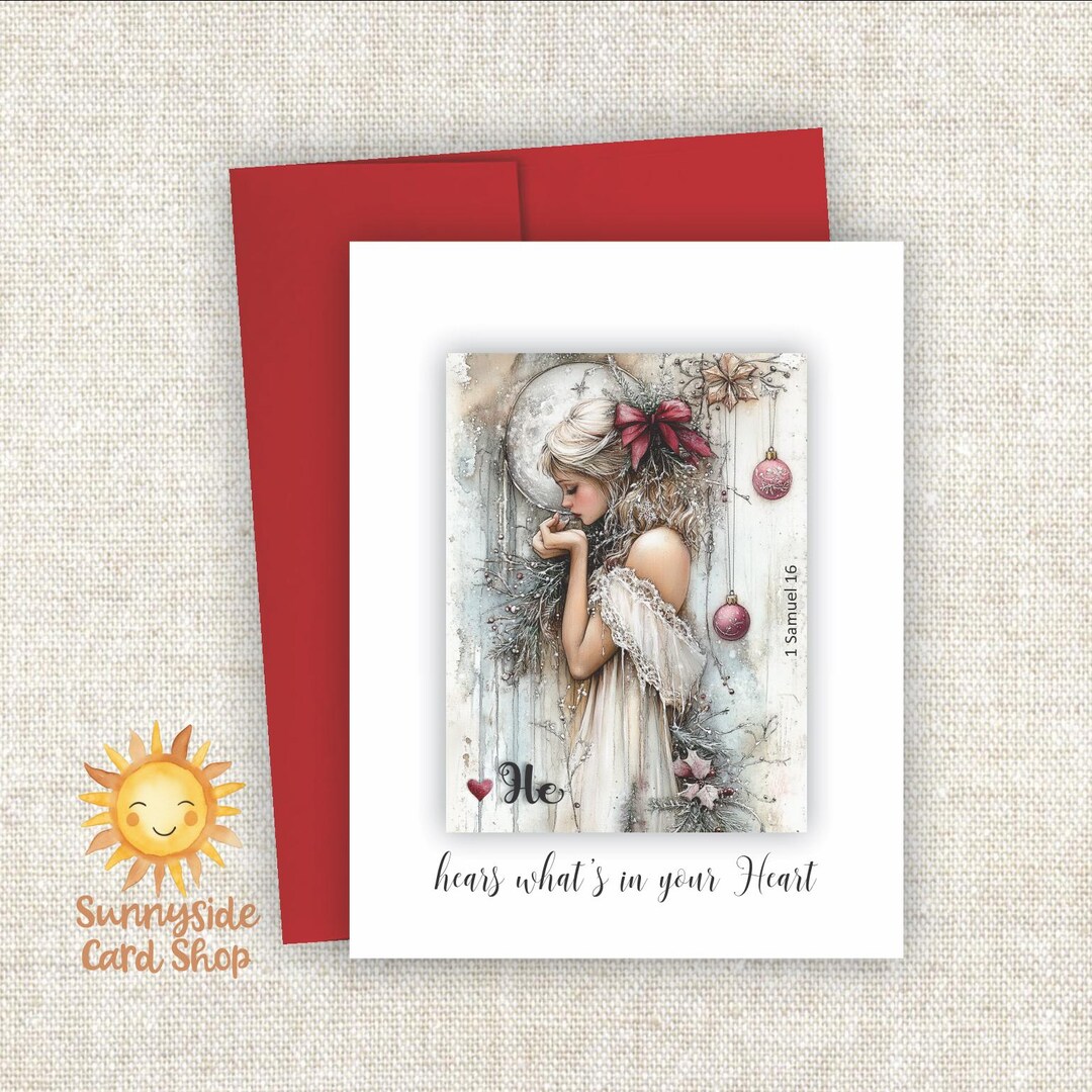 Victorian Christmas Card: He Hears Your Heart, Scripture, Rustic ...