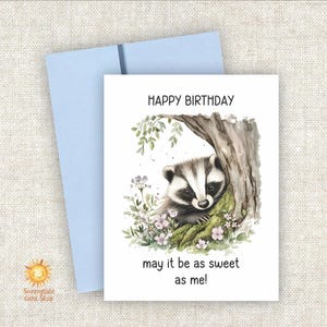 Whimsical Badger Birthday Card: Watercolor Woodland Design