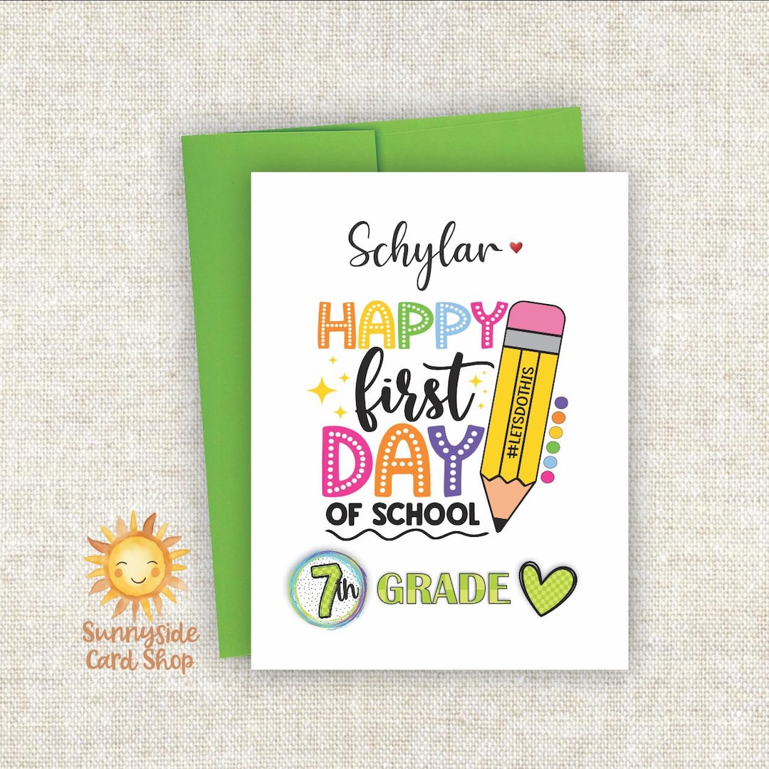 Personalized First Day of School Card: Pencil Art Note Card - Etsy