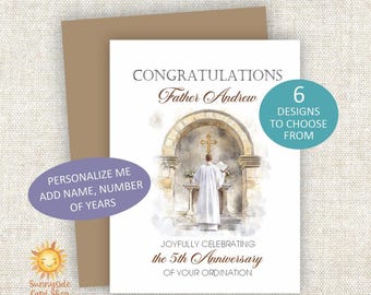 Personalized Anniversary Ordination Greeting Card: Celebrate, Congratulations Name Date
