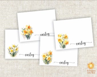 Personalized Watercolor Daffodil Note Cards: Floral Stationery Set
