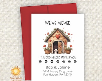 Custom We&#39;ve Moved Cards: Dog House, Family Name Announcement