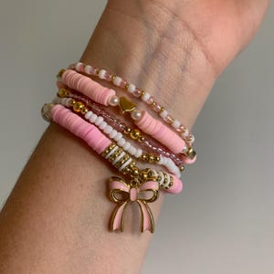 Coquette Style Pink Bow Beaded Bracelet