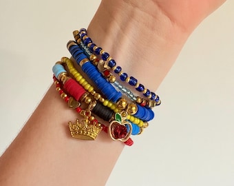 Snow White Inspired Beaded Bracelet Stack