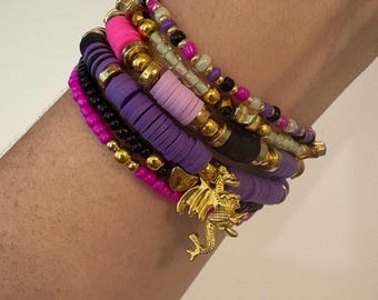 Maleficent Inspired Beaded Bracelet Stack