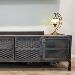 Custom Industrial Media Console, Vintage Reclaimed Wood Entertainment Center, Handmade Steel TV Stand,  Custom Credenza, TV Table, Buffet
