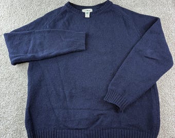 L L Bean Vintage 100% New Zealand Wool Sweater L Tall Crewneck Navy Blue Classic