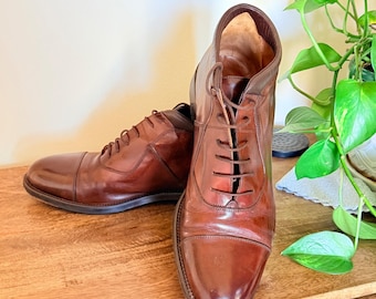 Johnston & Murphy Domani Boots Mens Cognac Leather Cap Toe Italian Dress Shoes