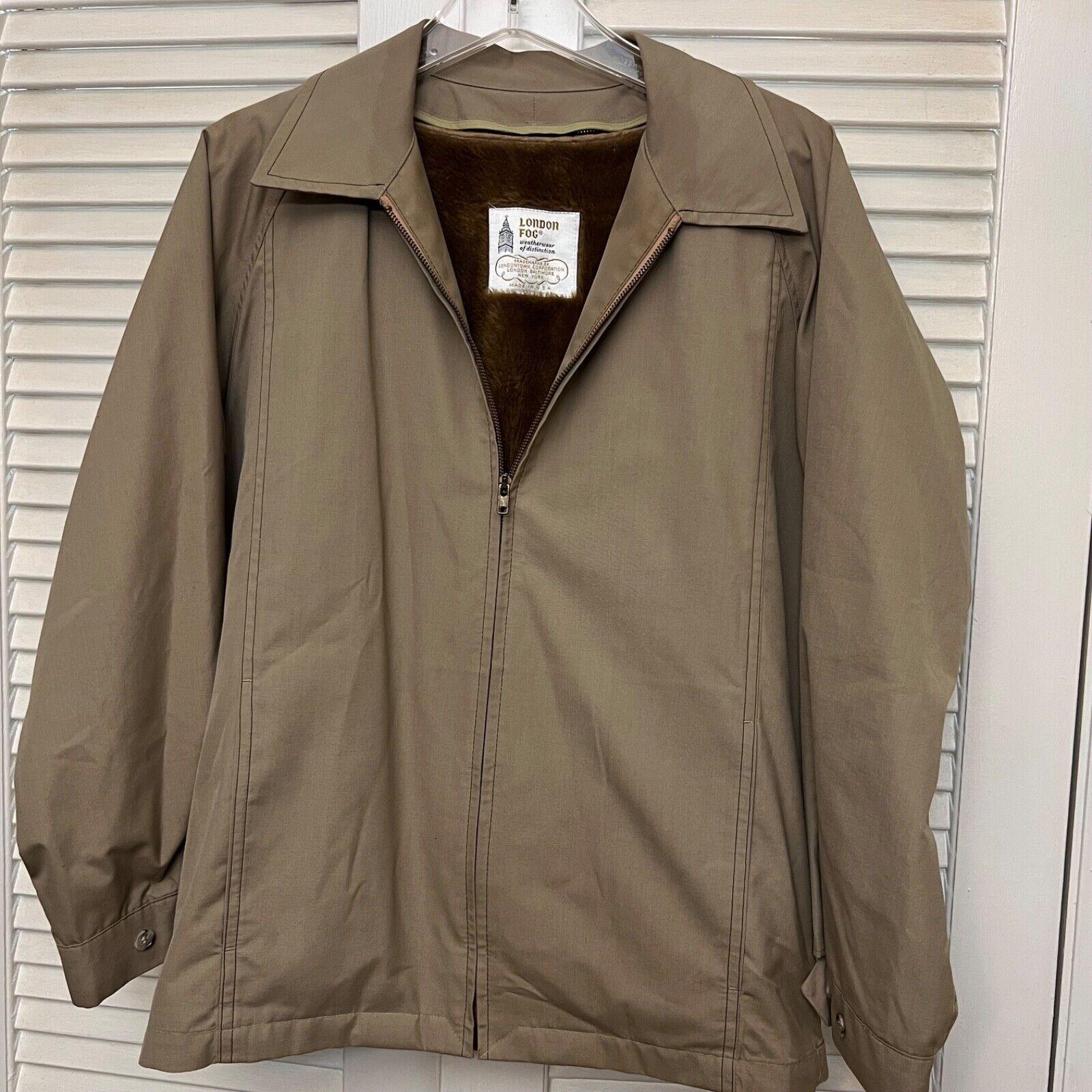 Vintage London Fog Harrington Mens 38 Regular Brown Faux Fur Lined