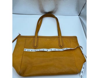 Fossil Leather Tote Bag Yellow Medium Zip Top Shoulder Bag Women