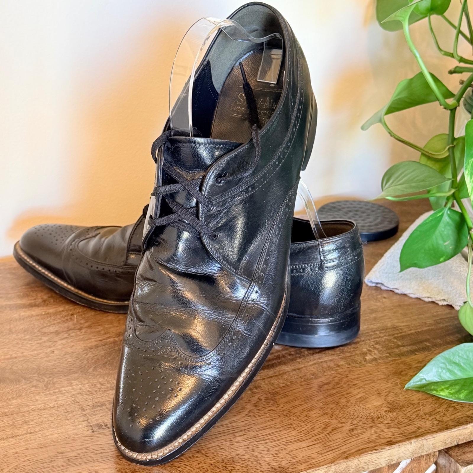Stacy Adams Mens Leather Wingtip Oxford Shoes 8.5M Brown Black Embossed Ostrich Animal Print Wingtip Dress Shoes for Men for sale | eBay main image 2