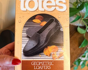 Totes Geometric Loafers Men Large Black Waterproof Rubber Overshoes Galoshes USA