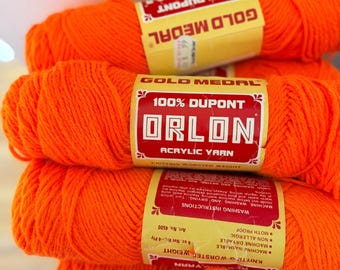 Vintage Gold Medal Orlon Acrylic Yarn Lot 8 Neon Orange 340 Skeins Worsted 32oz