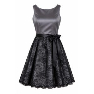 grey black formal dress Dark Satin Evening Party Dresses