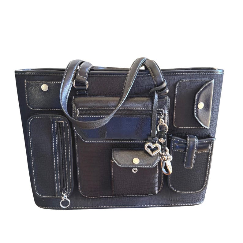 Brighton for Business Tote Womens Large Black Croc Leather Organizer Laptop Bag image 1