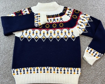 Vintage JC Penney Acrylic Fair Isle Mock Neck Sweater Womens Size M 80's Retro