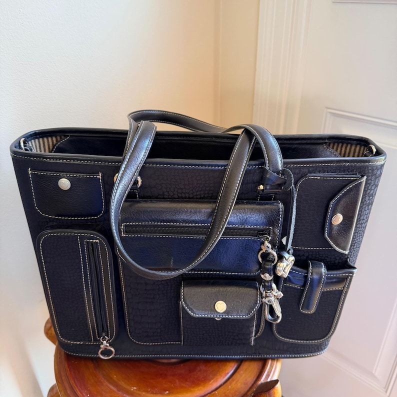 Brighton for Business Tote Womens Large Black Croc Leather Organizer Laptop Bag image 14