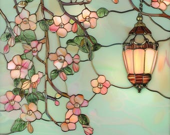 Stained Glass Window Door Film Frosted | PVC Free | Custom size | Glowing Lantern With Rose
