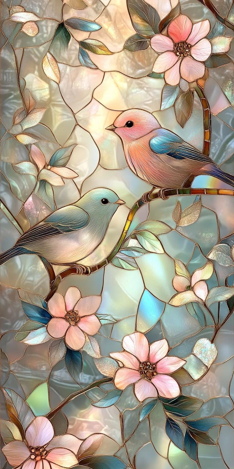Stained Glass Window Door Film Frosted | PVC Free | Custom size | Pastel Pearl Birds - 62ART