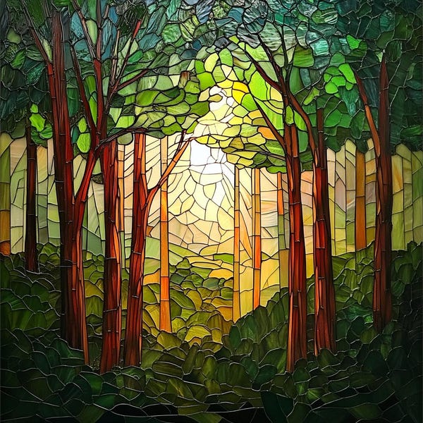 Stained Glass Window Door Film Frosted | PVC Free | Custom size | Nature Tree Forest Sunset - 1751ART