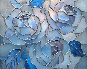 Blue Rose Stained Glass Window Film | Custom Size, PVC Free