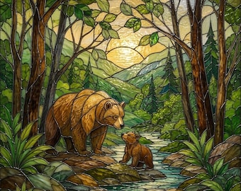 Stained Glass Window Door Film Frosted | PVC Free | Custom size | Bears
