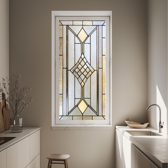 Art Deco Stained Glass Window Film: Frosted Privacy, Reusable, Eco-Friendly | PVC Free | Window Decal Frosted Stained Glass Classic