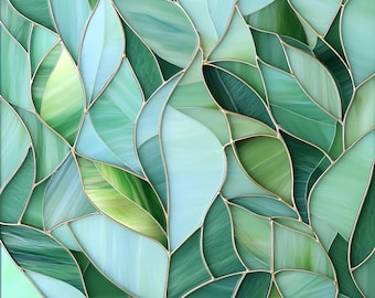 Stained Glass Window Door Film Frosted | PVC Free |  Green Abstract Leaves