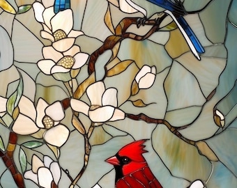 Stained Glass Window Door Film Frosted | PVC Free | Custom size | Birds - 742Art