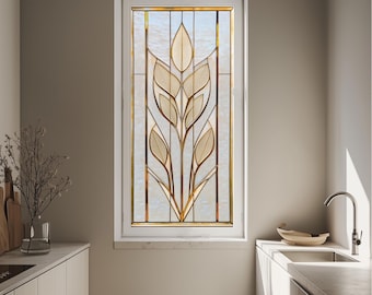 Gold Art Deco Stained Glass Window Film: Frosted Privacy, Reusable, Eco-Friendly | PVC Free | Window Decal Frosted