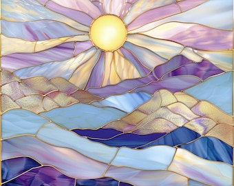 Stained Glass Window Door Film Frosted | PVC Free | Custom size | Pearl Purple Sunset - 4729Art