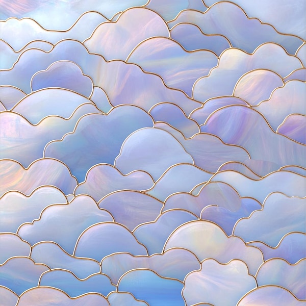 Stained Glass Window Door Film Frosted | PVC Free | Custom size | Pearl Purple Sky Cozy Clouds - 511ART