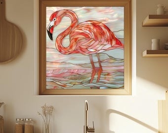 Stained Glass Window Door Film Frosted | PVC Free | Custom size | Flamingo - 2654Art