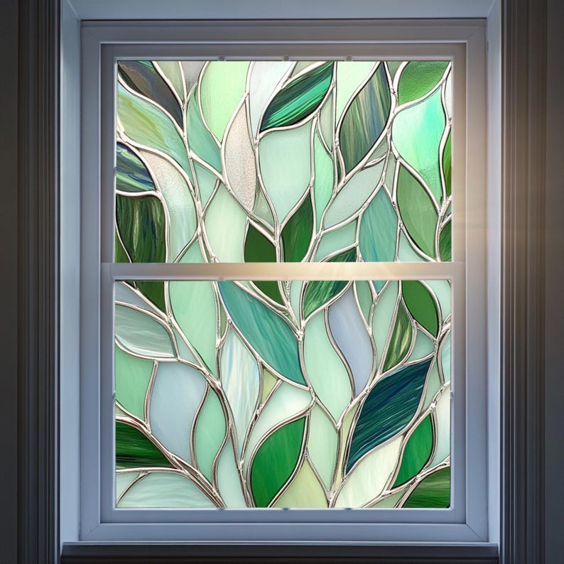 Green Leaves Stained Glass Window Film | Custom Size, Privacy - Etsy