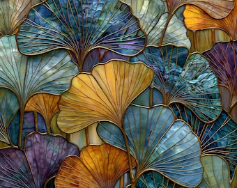 Stained Glass Window Door Film Frosted | PVC Free | Custom size | Ginkgo Leaves - 963Art