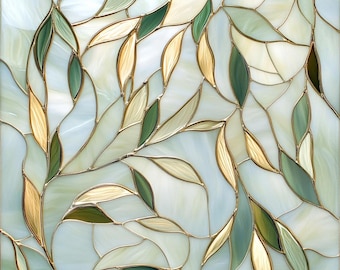 Stained Glass Window Door Film Frosted | PVC Free | Custom size | Flowing Willow Leaves
