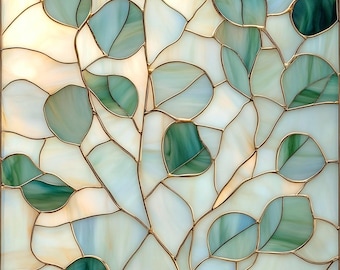 Stained Glass Window Door Film Frosted | PVC Free | Custom size | Eucalyptus Branches