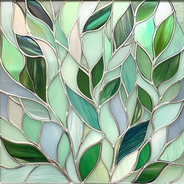 Green Leaves Stained Glass Window Film | Custom Size, Privacy