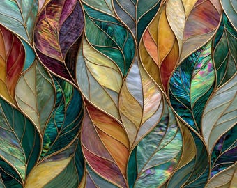 Stained Glass Window Door Film Frosted | PVC Free | Custom size | Forest Leaves - 840Art