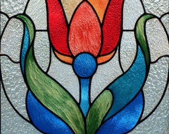 Stained Glass Window Door Film Frosted | PVC Free | Custom size | Art Deco Flower - 5729Art