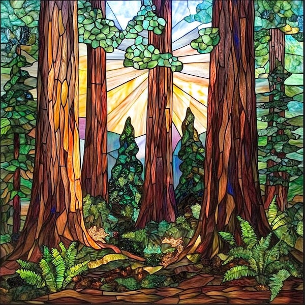 Stained Glass Window Door Film Frosted | PVC Free | Custom size | Nature Tree Forest - 133ART