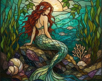 Stained Glass Window Door Film Frosted | PVC Free | Custom size | Magic Mermaid - 4739Art