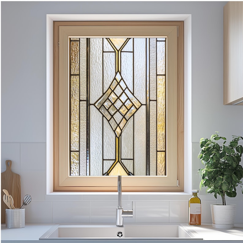 Art Deco Stained Glass Window Film: Frosted Privacy, Reusable, Eco-Friendly | PVC Free | Window Decal Frosted Stained Glass Classic bild 7