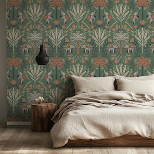Elephant Palm Peel & Stick Wallpaper – Green Beige Gray